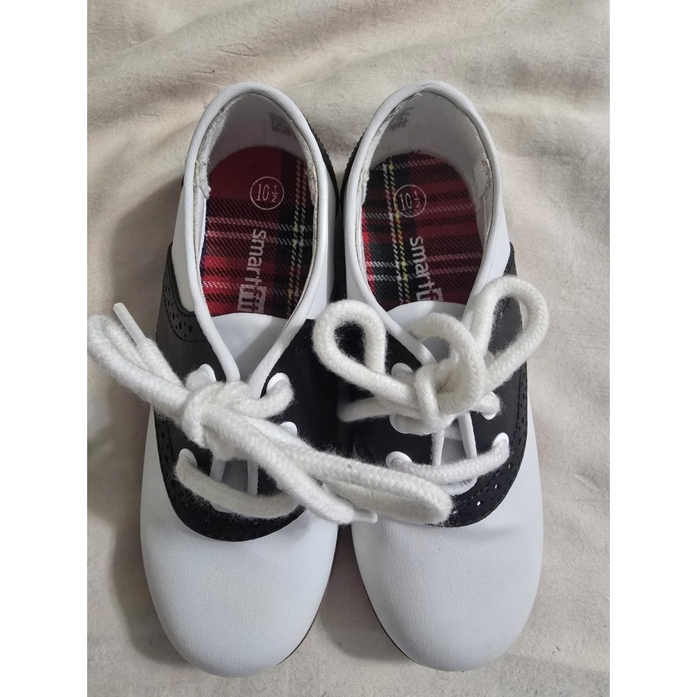 Smartfit Kids Black and White Leather Saddle Shoes Vintage‎ Style Size 10.5
